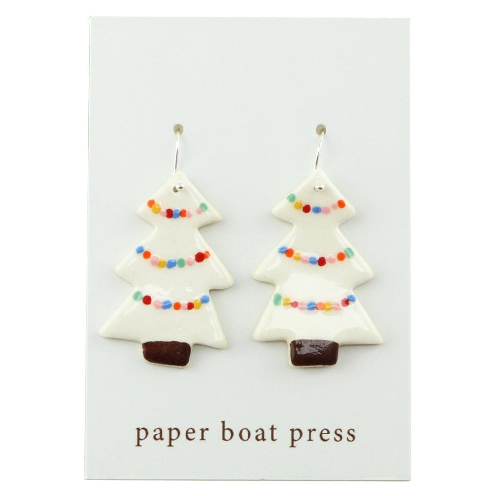 Paper Boat Press Tree Earrings - White