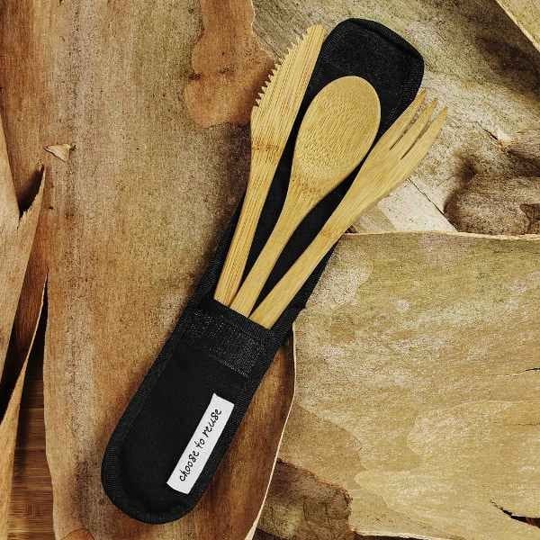 Rechusable Bamboo Cutlery Set - Black