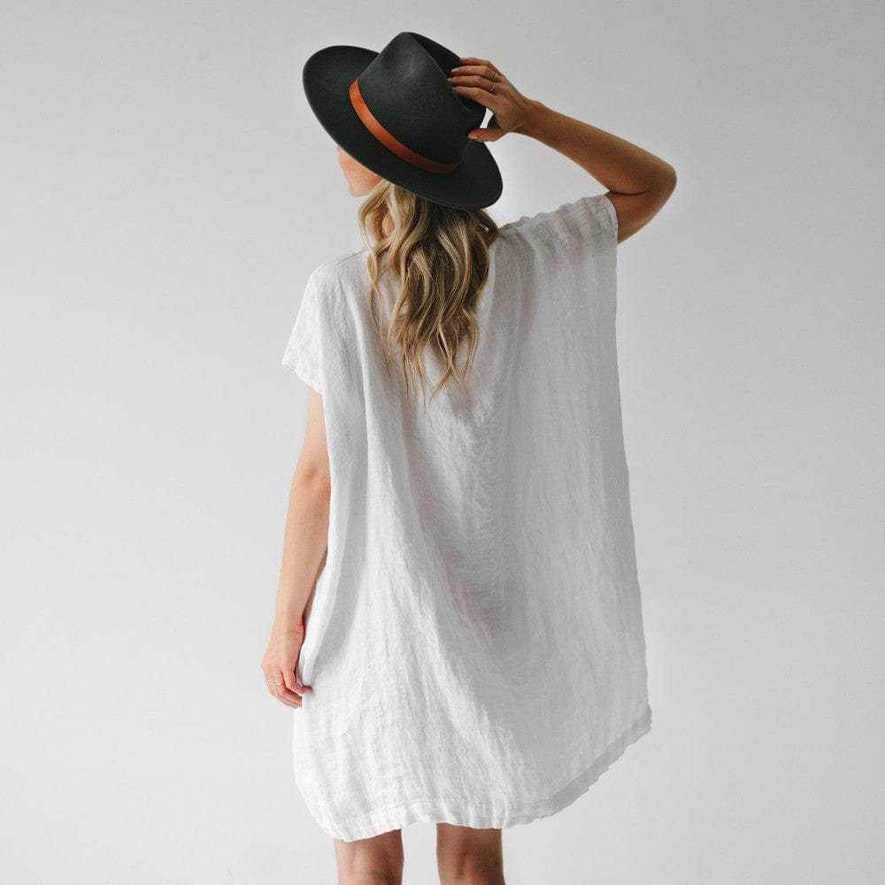 Seaside Tones Short Square Linen Dress - White