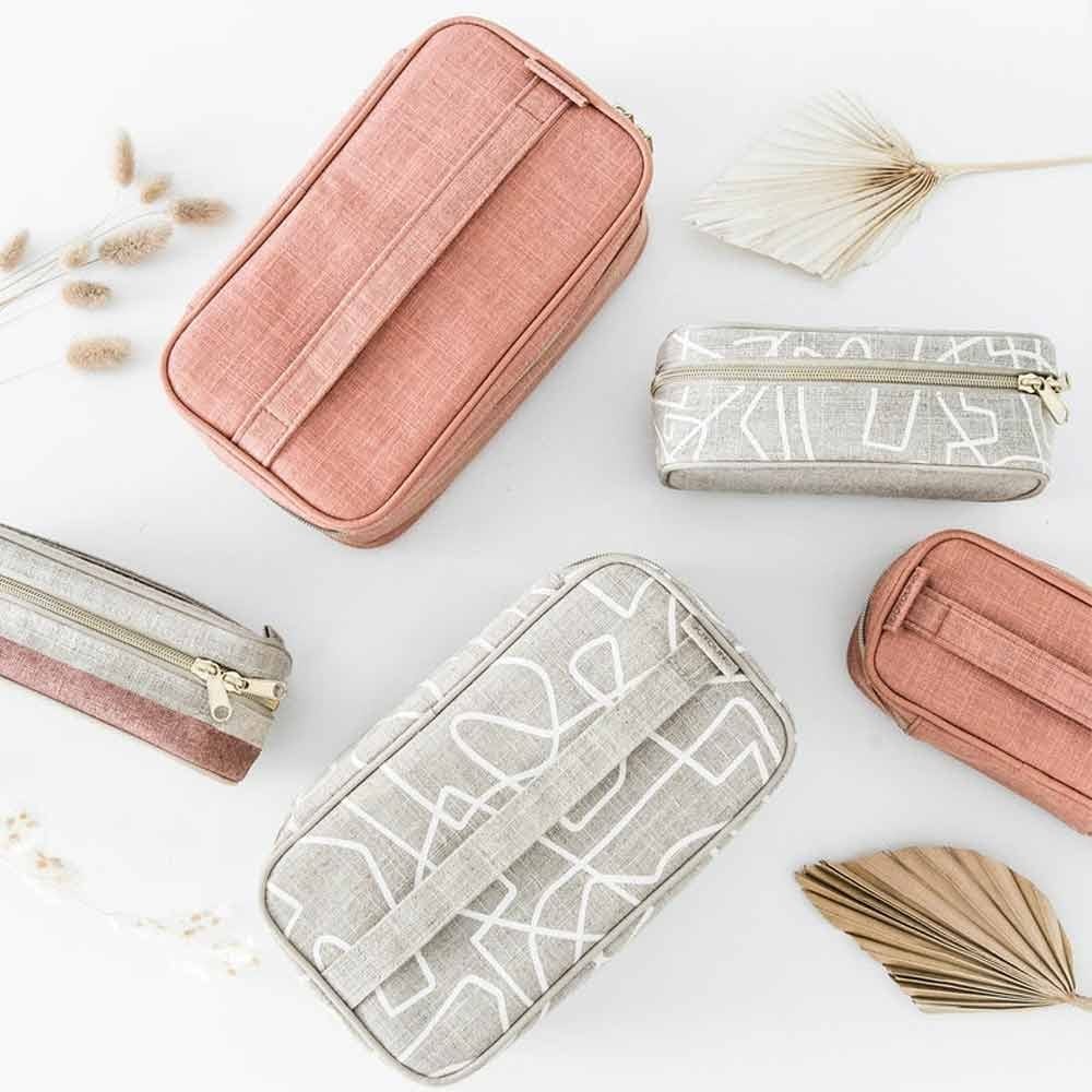 SoYoung Large Raw Linen Makeup Bag Beauty Poche - Muted Clay