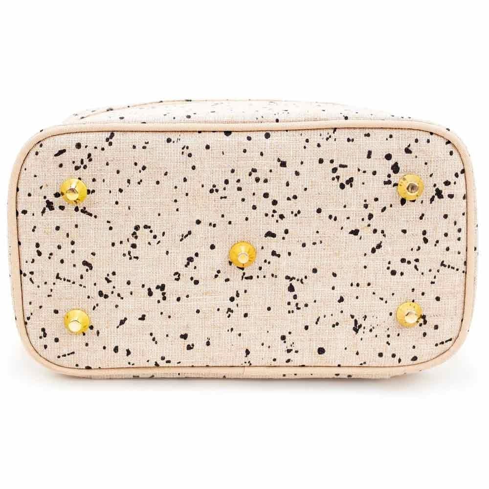 SoYoung Large Raw Linen Makeup Bag Beauty Poche - Natural Black Splatter