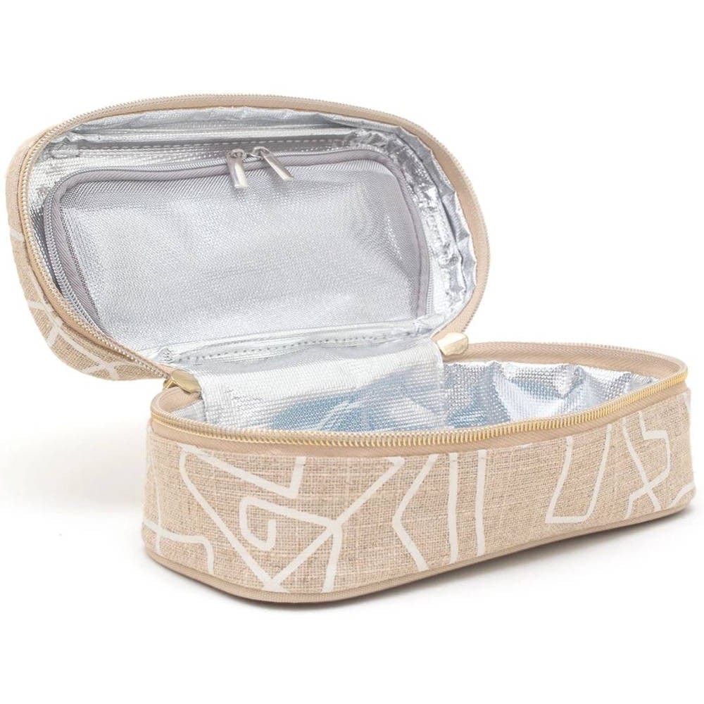 SoYoung Petite Raw Linen Makeup Bag Beauty Poche - Abstract Lines