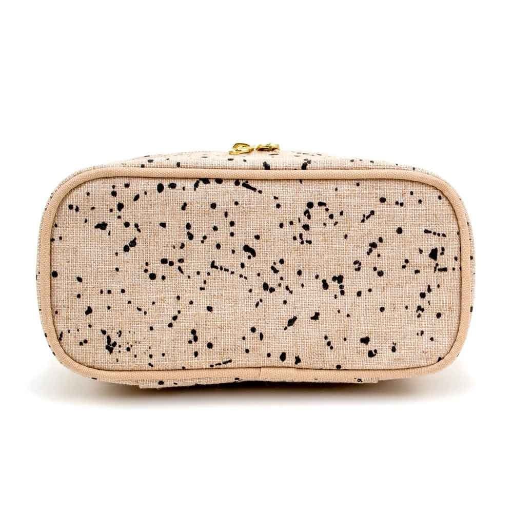 SoYoung Petite Raw Linen Makeup Bag Beauty Poche - Natural Black Splatter