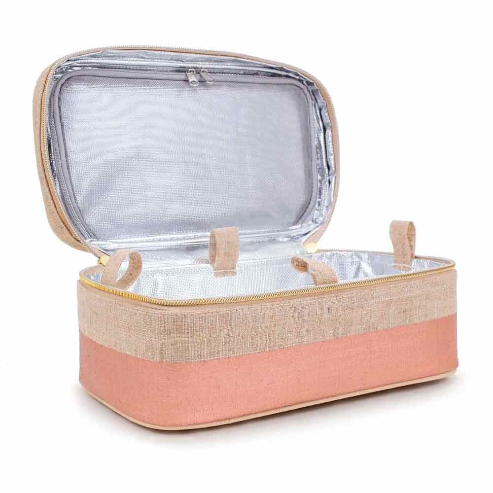 SoYoung Raw Linen Makeup Bag Beauty Poche - Rose Gold Colour Block