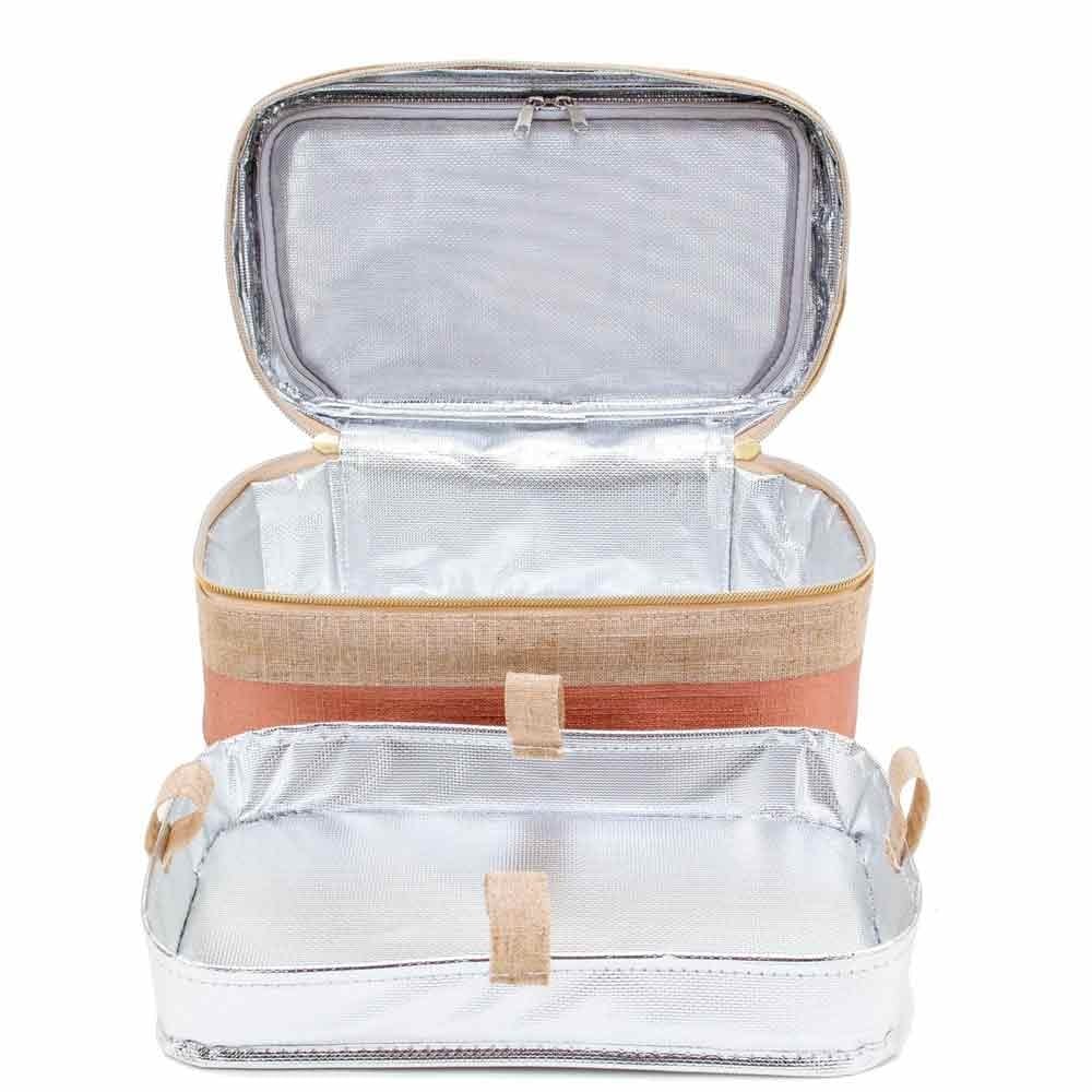 SoYoung Raw Linen Makeup Bag Beauty Poche - Rose Gold Colour Block